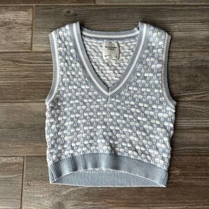 Abercrombie Fitch Blue White Textured Knit V Neck‎ Sweater Vest Women S Crop